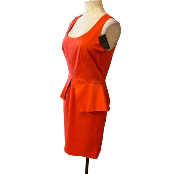 Vince Camuto Dress Red Orange 6 Peplum Stretch Cotton SYG Spicy NWT NEW - Picture 4 of 7